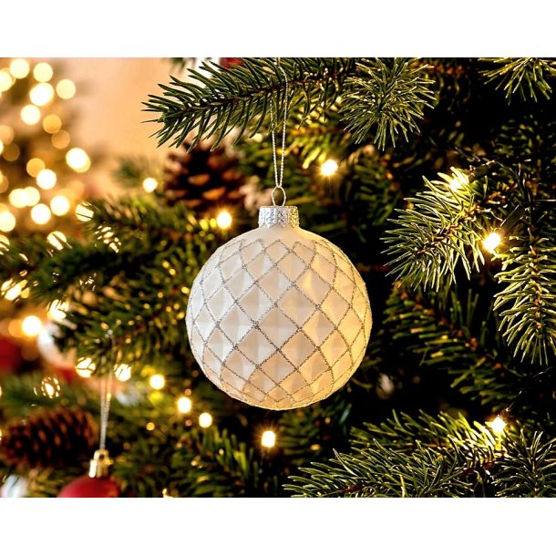 NYDELIG JULEKULE, HVIT M/S�LV 8 CM, RUND