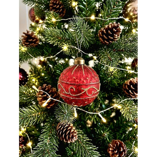 NYDELIG JULER�D GLASSKULE MED GULLDEKOR, 8 CM