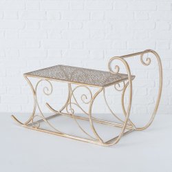 FANTASTISK VAKKER SLEDE I METALL, H 40 CM, ANTIKK GULL