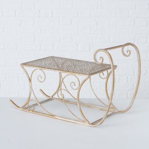 FANTASTISK VAKKER SLEDE I METALL, H 40 CM, ANTIKK GULL