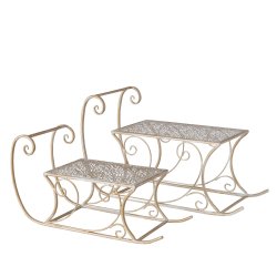 FANTASTISK VAKKER SLEDE I METALL, H 40 CM, ANTIKK GULL