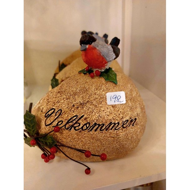 NYDELIG DEKORSTEIN MED  DOMPAPP OG TEKST "VELKOMMEN", 15 X 14 CM