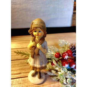 SKJNN VINTERJENTE M/SKJERF, BEIGE/BRUN, H 12 CM