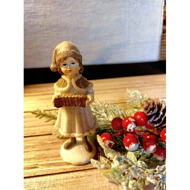 SKJNN VINTERJENTE M/TREKKSPILL, BEIGE/BRUN, H 12 CM