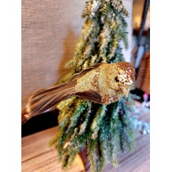 VAKKER FUGL MED KLYPE, GULLFARGET, 14 CM