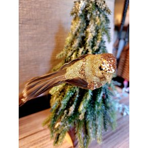 VAKKER FUGL MED KLYPE, GULLFARGET, 14 CM