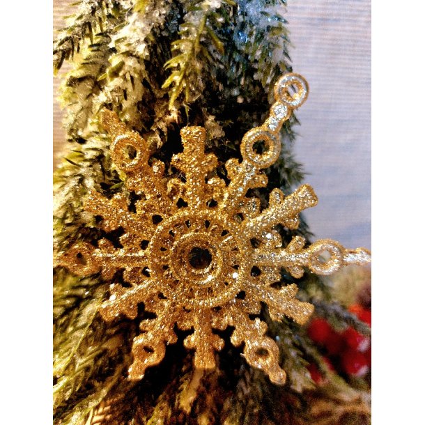 NYDELIG SNKRYSTALL MED GLITTER, GULLFARGET, SETT AV 4 STK, 7,5 CM