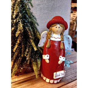 SJARMERENDE ENGEL MED GOD JUL SKILT, H 18 CM