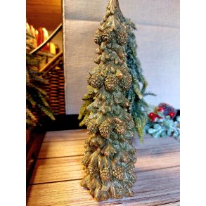 DET VAKRESTE JULETRE I KERAMIKK MED KONGLER, ANTIKK GULL, H 23 CM