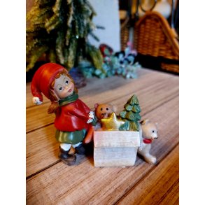 JULEBARN I KERAMIKK MED GAVER OG BAMSE, 8,3 X 11 CM