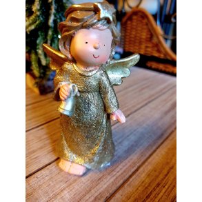 VAKKER GULLENGEL MED BJELLE, H 12 CM