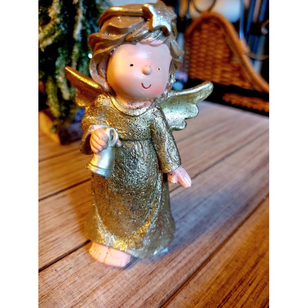 VAKKER GULLENGEL MED BJELLE, H 12 CM