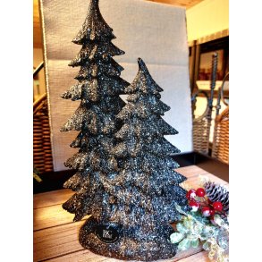DOBBELT JULETRE, SORT MED GLITTER, 18 X 30 CM