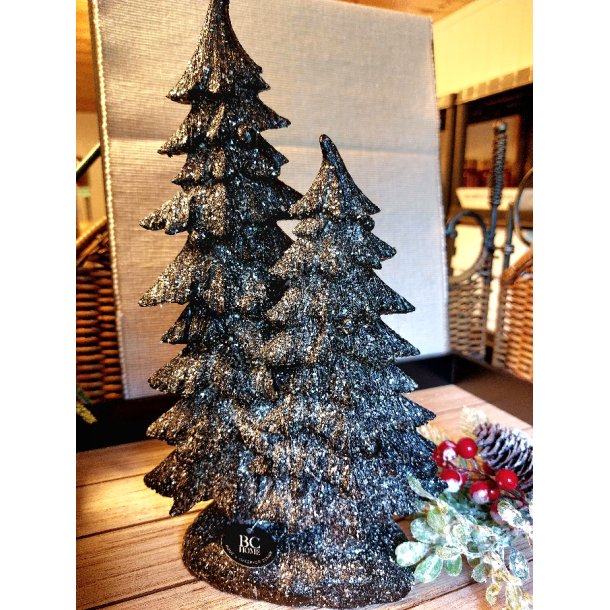 DOBBELT JULETRE, SORT MED GLITTER, 18 X 30 CM