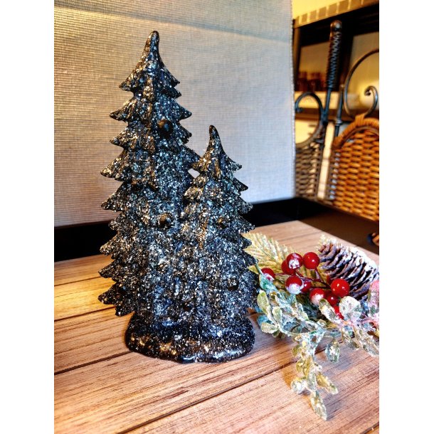 DOBBELT JULETRE, SORT MED GLITTER, 14 X 20 CM
