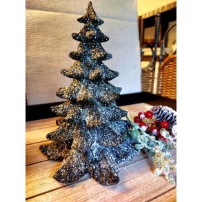 NYDELIG TRE I KERAMIKK, SORT MED GLITTER, H 21,5 CM