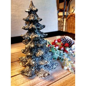 NYDELIG TRE I KERAMIKK, SORT MED GLITTER, H 17 CM