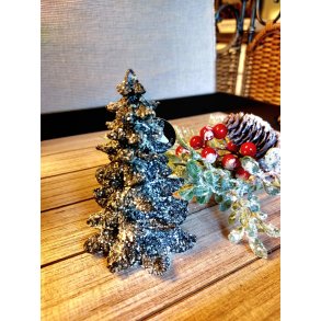 NYDELIG TRE I KERAMIKK, SORT MED GLITTER, H 11,5 CM