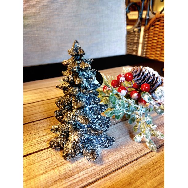 NYDELIG TRE I KERAMIKK, SORT MED GLITTER, H 11,5 CM