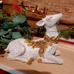  VAKKER FIGUR, RDYR LIGGENDE MED GULLKRANS  16,5 x 10,5 x 13,5 CM