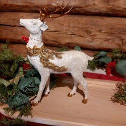 VAKKER FIGUR, RDYR STENDE MED GULLKRANS  17 x 11 x 23 CM