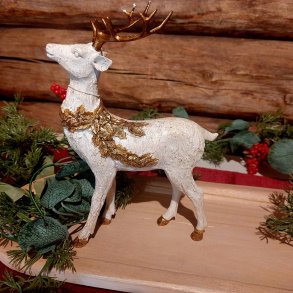 VAKKER FIGUR, RDYR STENDE MED GULLKRANS  17 x 11 x 23 CM