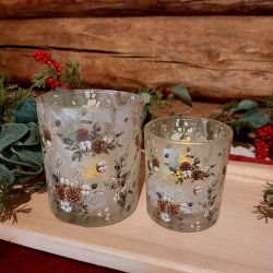 NYDELIG LYSGLASS MED KONGLER OG ROSER, 7 X 8 CM