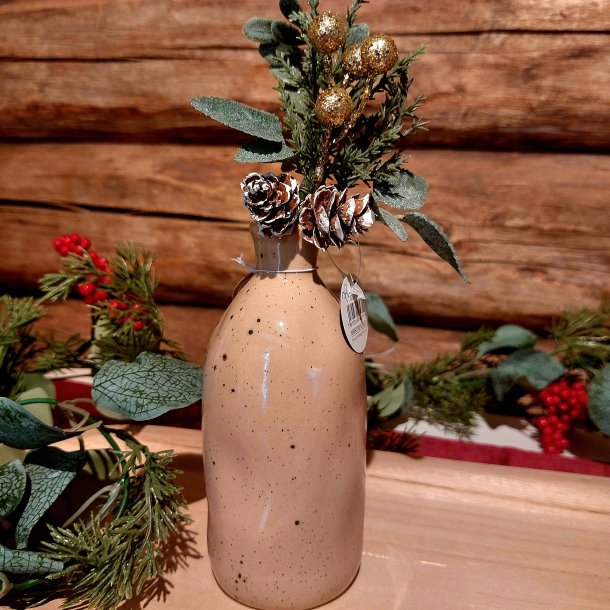 NYDELIG LITEN KERAMIKK VASE, H 15 CM, BEIGE