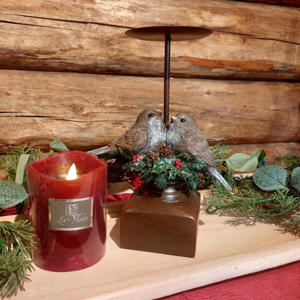 VAKKER KUBBELYSESTAKE MED FUGLER, H 22 CM