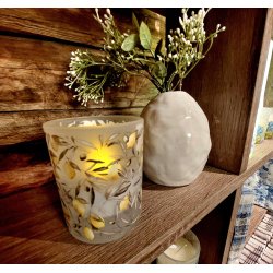 NYDELIG LYSGLASS MED SITRON MOTIV, HVIT, H 8 CM