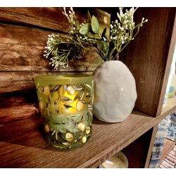 NYDELIG LYSGLASS MED SITRON MOTIV, GRNN, H 8 CM