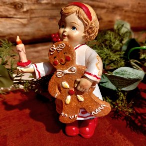 VAKKER FIGUR, JENTE MED PEPPERKAKE,H 14 CM