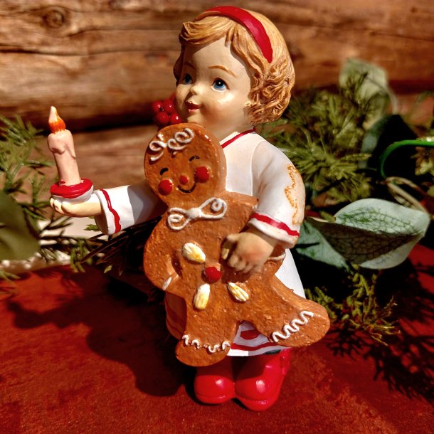 VAKKER FIGUR, JENTE MED PEPPERKAKE,H 14 CM