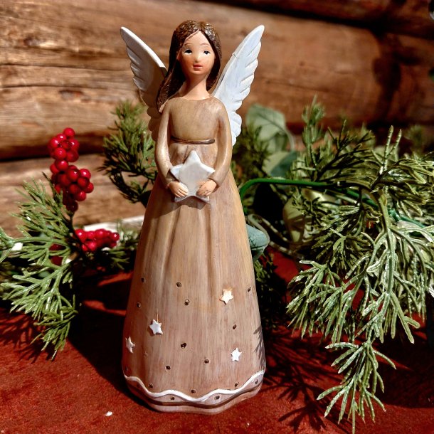 VAKKER ENGEL MED STJERNE, H 15 CM