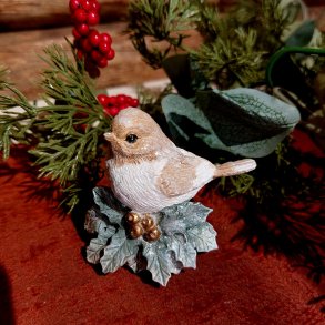 VAKKER FUGL P KRISTORN, GRNN/HVIT, H 9 CM