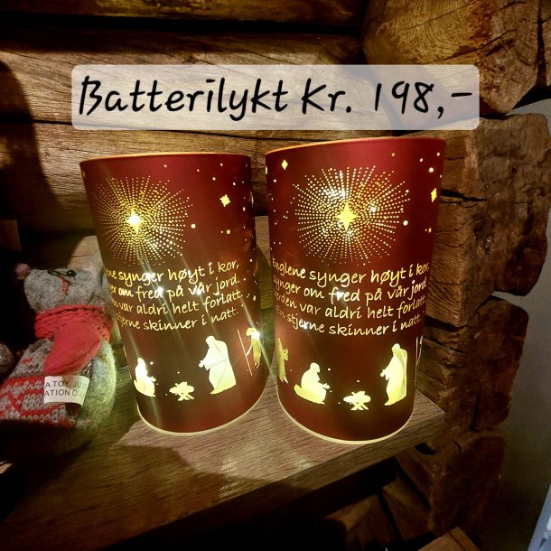 NYDELIG BATTERILYKT MED TIMER  OG TEKST ENGLENE SYNGER HYT I KOR, RD, 9 X 15  CM
