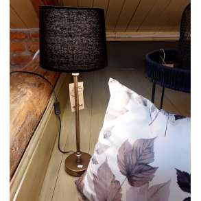 TRENDY OG STILIG BORDLAMPE, ANTIKK GULL MED SVART SKJERM, H 56 CM M/SKJERM