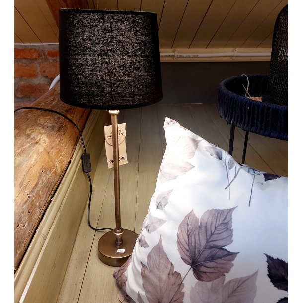 TRENDY OG STILIG BORDLAMPE, ANTIKK GULL MED SVART SKJERM, H 56 CM M/SKJERM