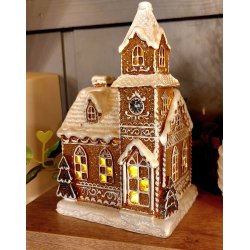VAKKER PEPPERKAKE KIRKE MED LEDLYS, 21 X 14 CM