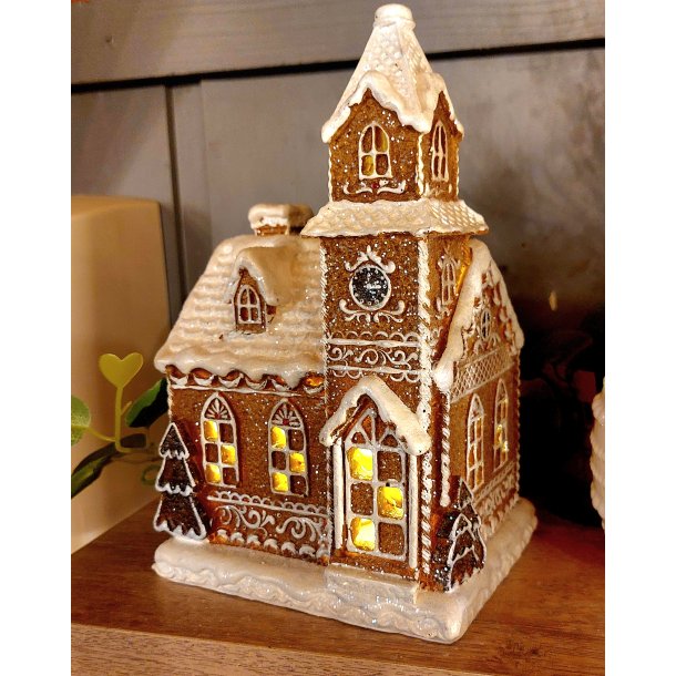 VAKKER PEPPERKAKE KIRKE MED LEDLYS, 21 X 14 CM