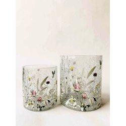 DET VAKRESTE LYSGLASS, KRAKELERT MED MARKBLOMSTER, 11,5 X 13 CM