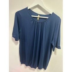 LEKKER VISCOSE TOPP MED STRIKK NEDE, M�RK BL�