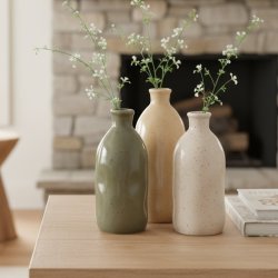 NYDELIG LITEN KERAMIKK VASE, H 15 CM, GR�NN