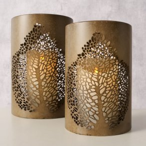 NYDELIG LYKT I METALL, H 18,3 CM, BRUN