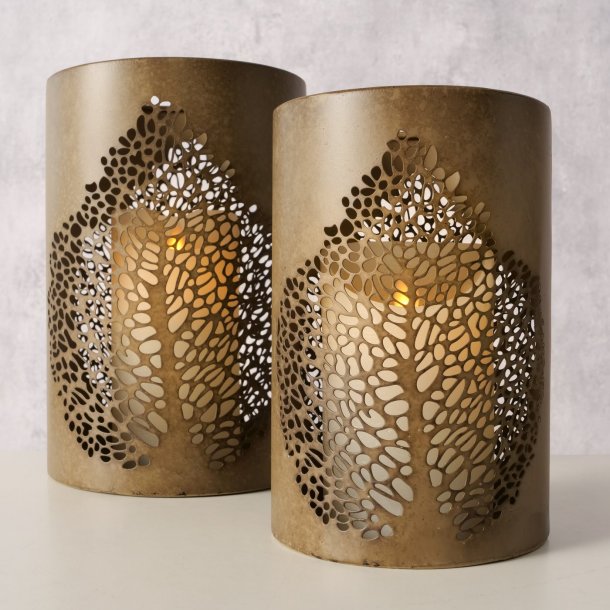 NYDELIG LYKT I METALL, H 18,3 CM, BRUN