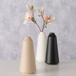 NYDELIG VASE I KERAMIKK, HVIT MED M�NSTER, H 27 CM