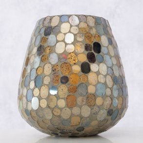 STORT OG VAKKERT MOSAIKK LYSGLASS, H 18 CM