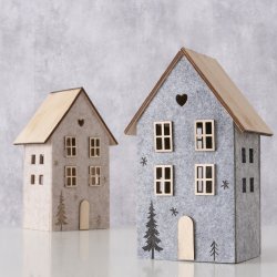 STORT OG FLOTT HUS MED LYS, BEIGE, H 23,5 CM