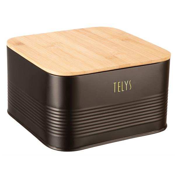 TRENDY BOKS TIL TELYS I SORT METALL MED BAMBUS LOKK, 20 X 20 X 11 CM