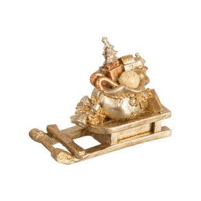 VAKKER GULLFARGET SLEDE MED JULEGAVER, 7,5 x 5,5 CM